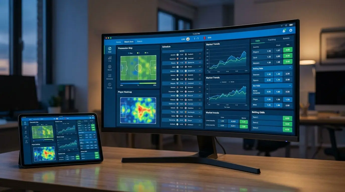 Sports section interface with live match statistics and event markets