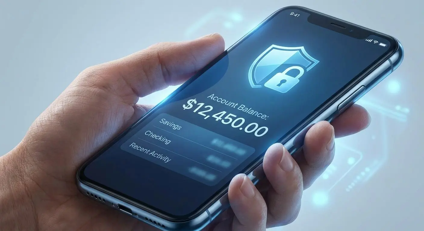 Smartphone with balance screen and security shield icon for secure Spinbet account management