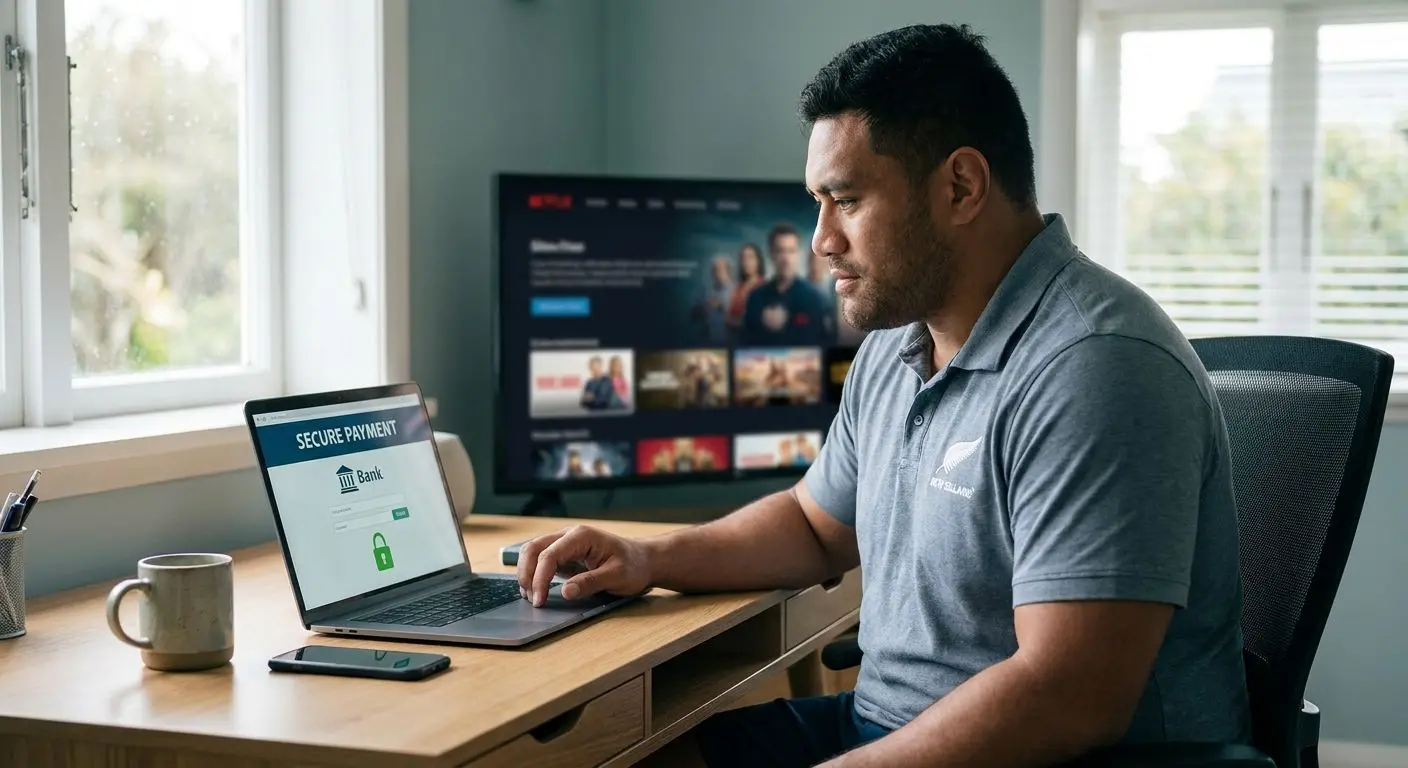 NZ player using online banking with transfer interface on screen