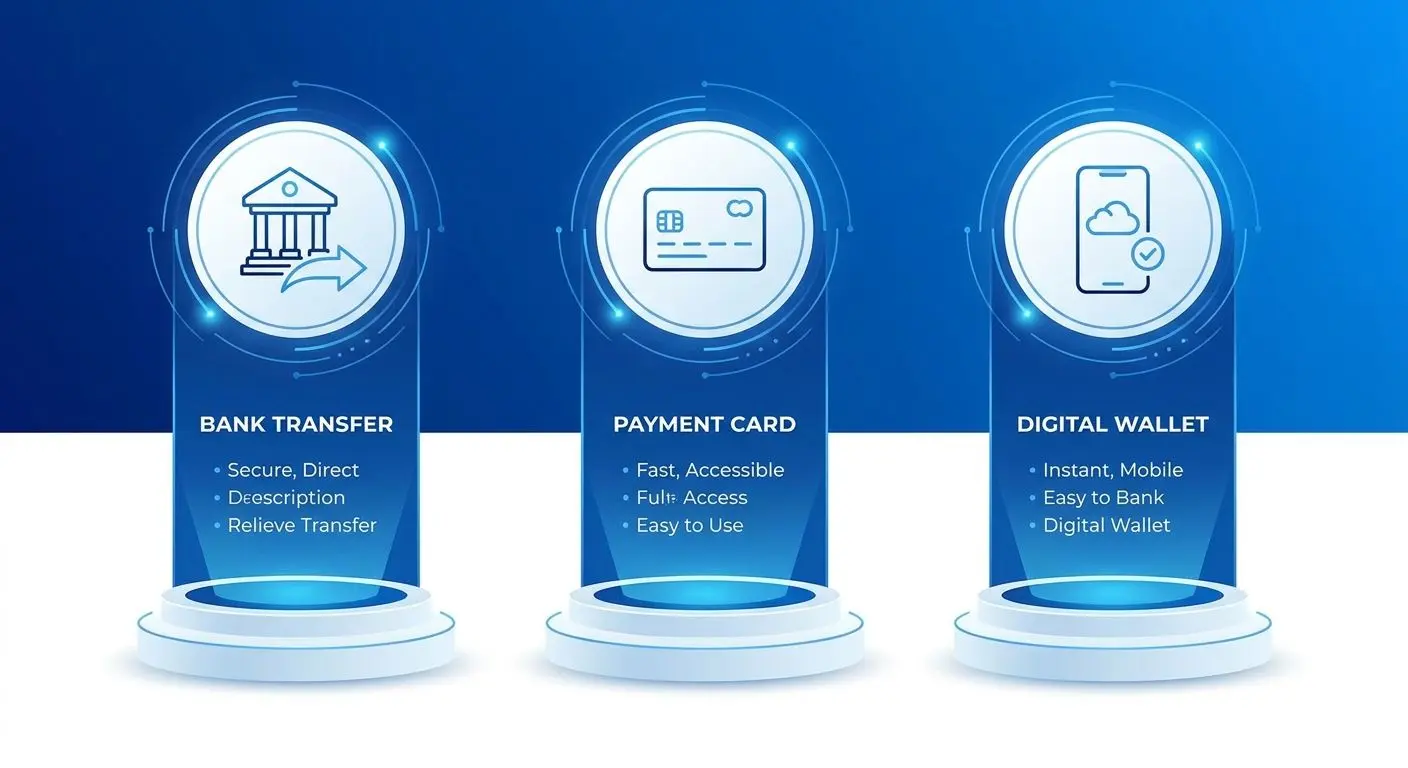 Comparison of bank transfer, card and e-wallet withdrawal methods