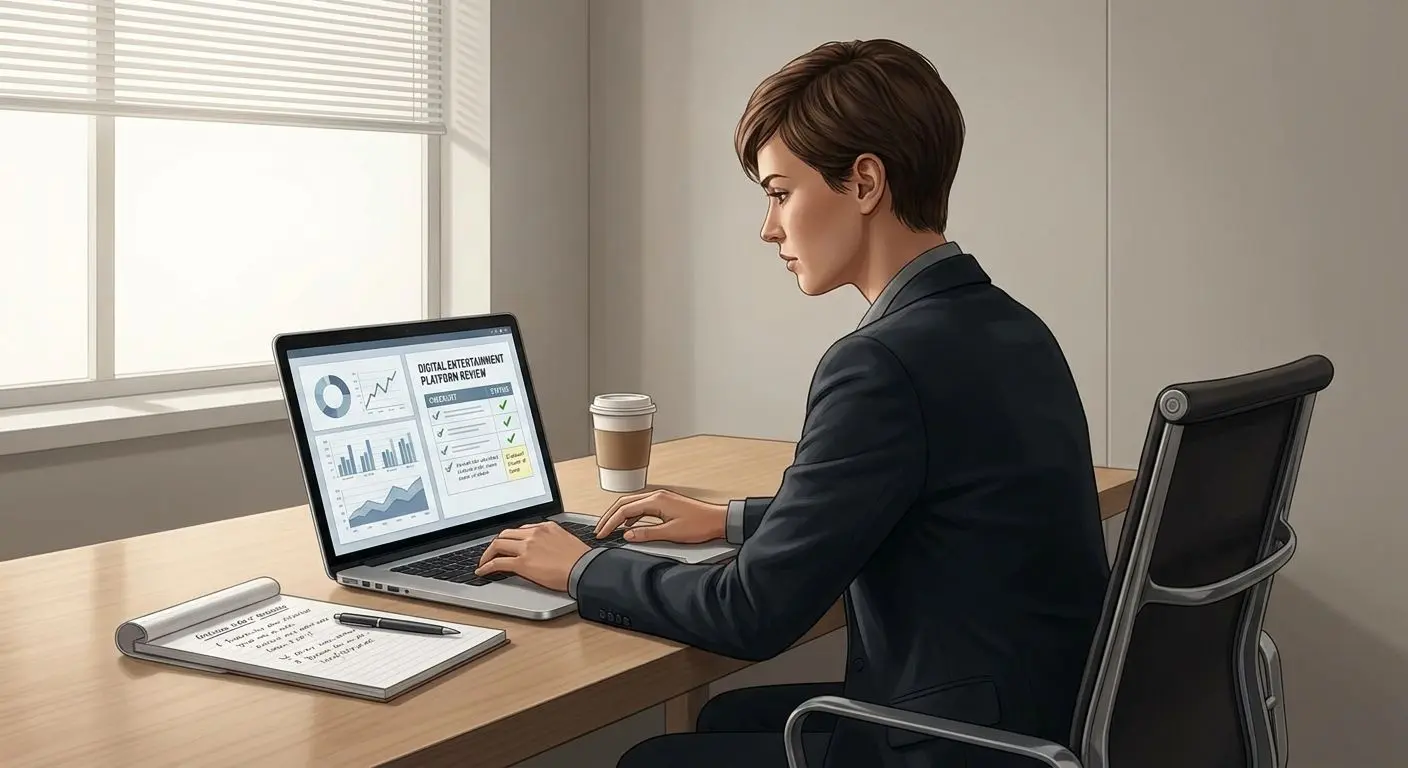 Expert reviewing online bonus terms in a professional setting