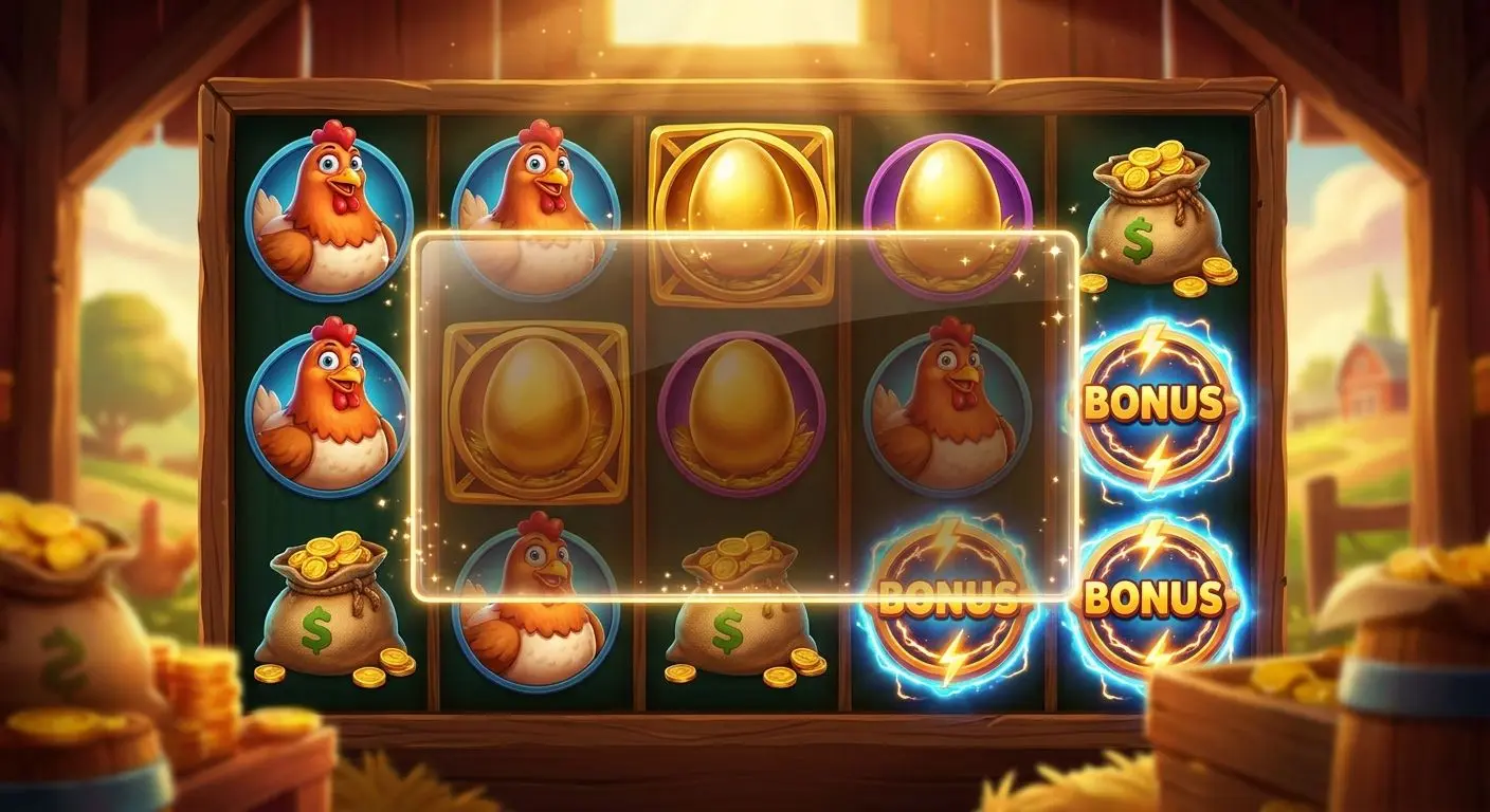 Chicken Rush style reels with premium symbols and bonus highlight