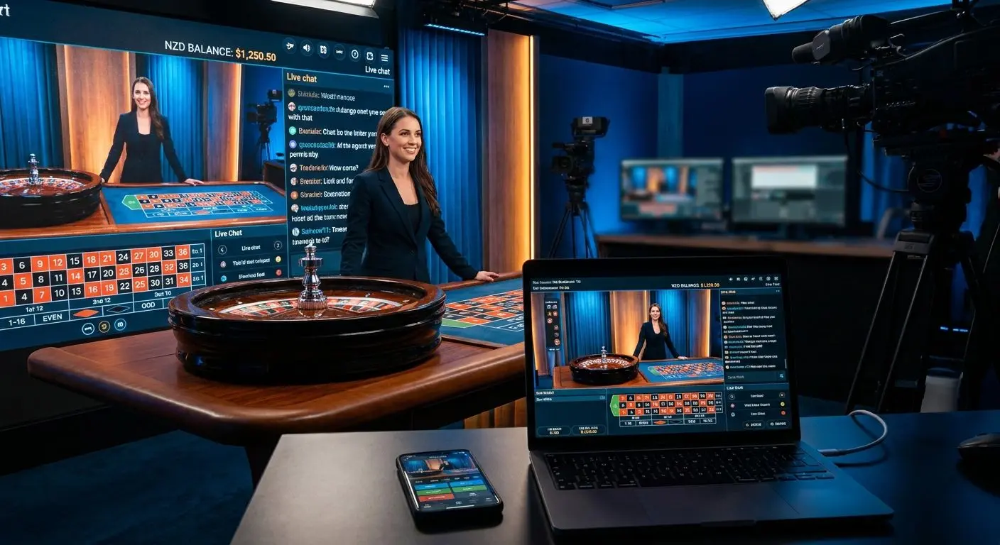 Live dealer table with digital interface for New Zealand online players