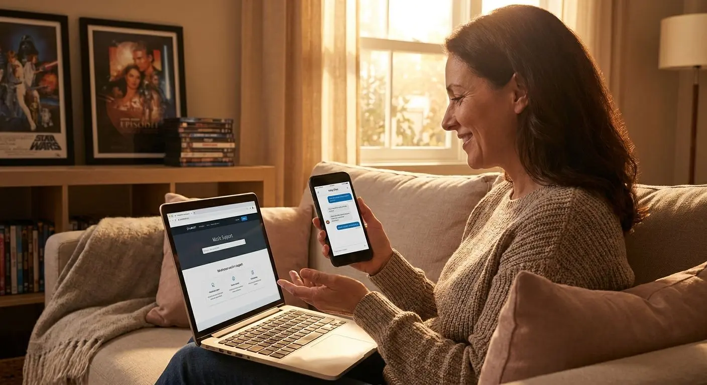 Adult user contacting support through chat for safer play help