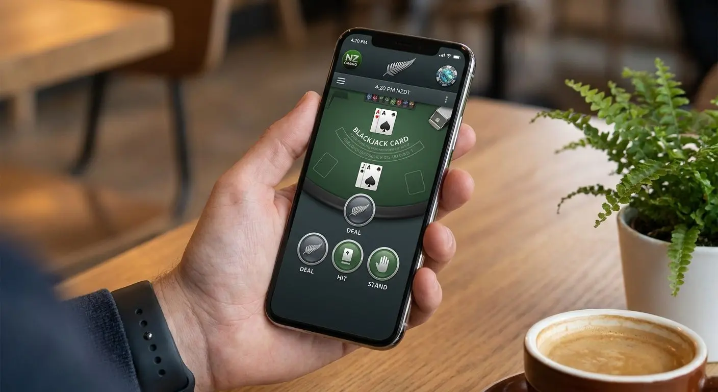 Smartphone showing a mobile blackjack game interface