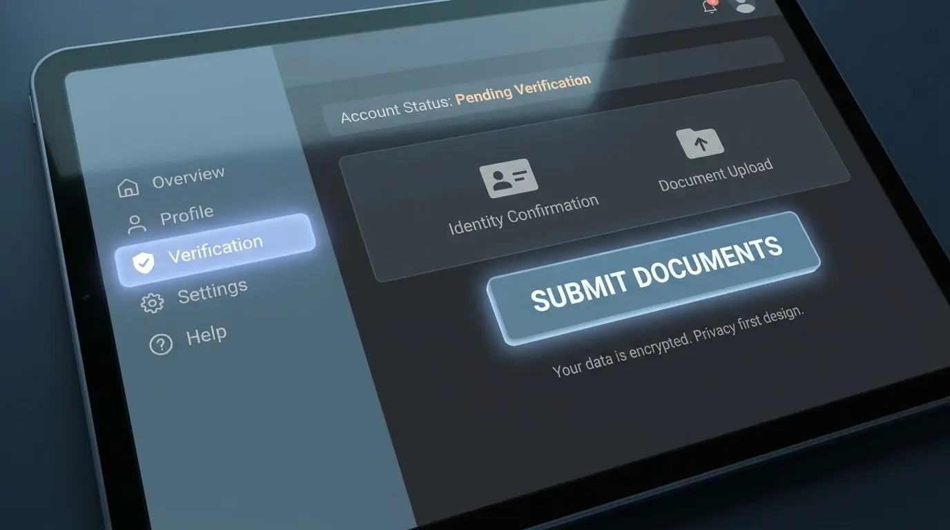 Account dashboard with verification tab highlighted