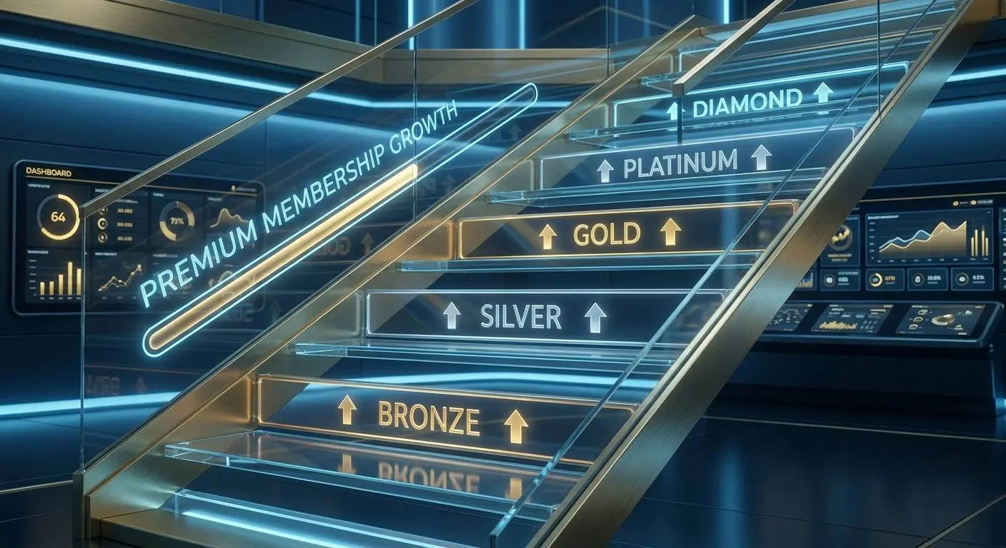VIP levels progression graphic with premium tier staircase
