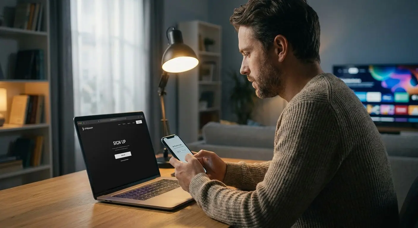 Player completing registration and activating a welcome offer on laptop and phone